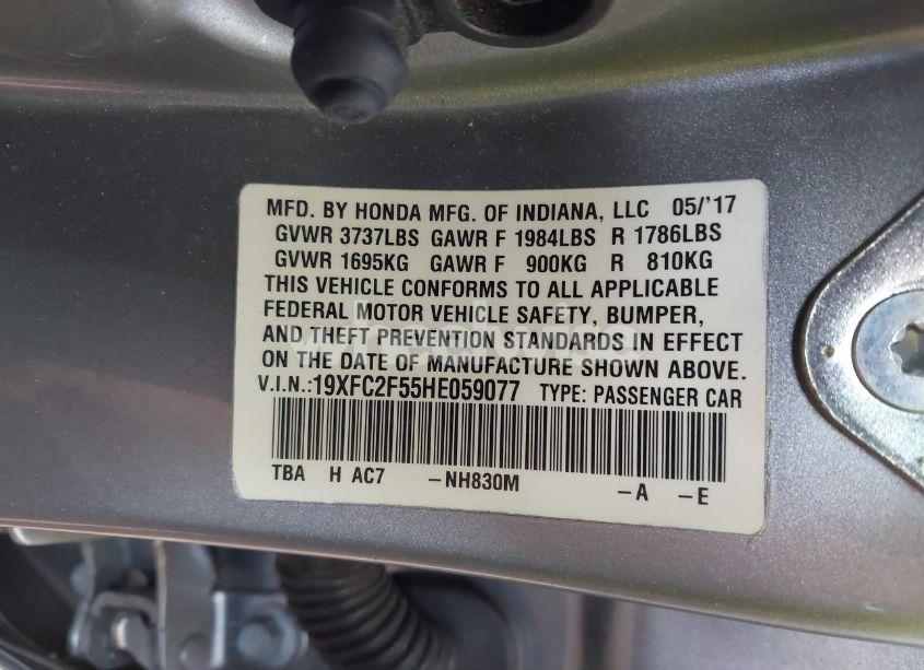 Photo 9 of 2017 Honda Civic LX (VIN 19XFC2F55HE059077)