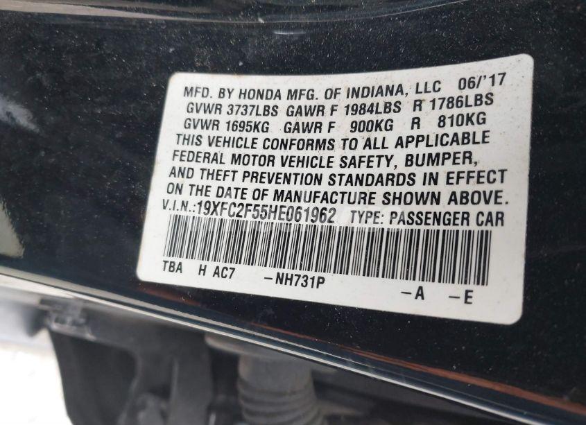 Photo 9 of 2017 Honda Civic LX (VIN 19XFC2F55HE061962)