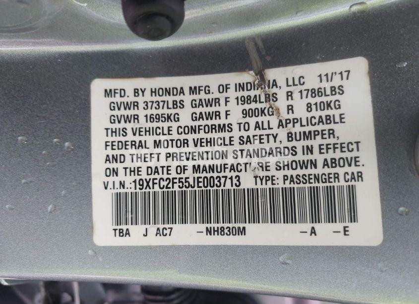 Photo 9 of 2018 Honda Civic LX (VIN 19XFC2F55JE003713)