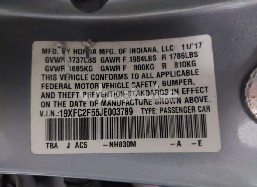 Photo 9 of 2018 Honda Civic LX (VIN 19XFC2F55JE003789)