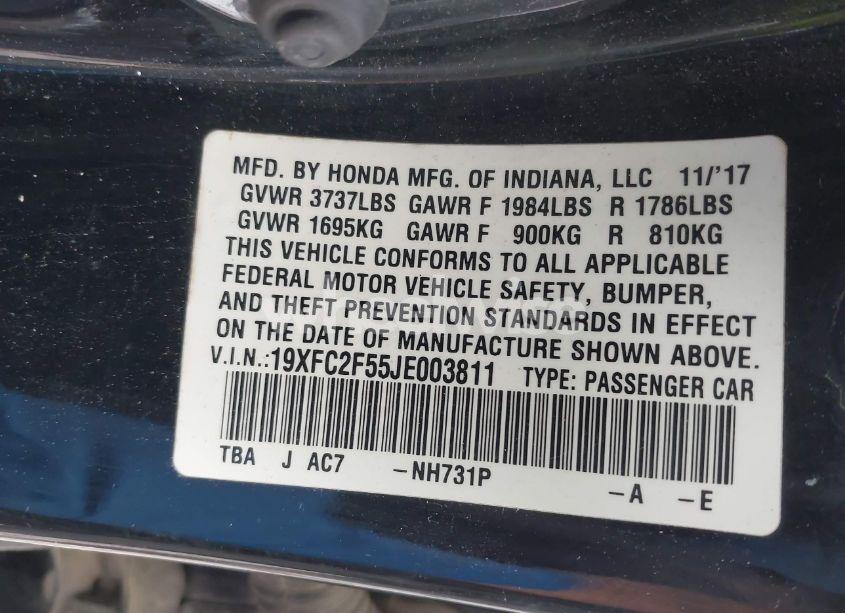 Photo 9 of 2018 Honda Civic LX (VIN 19XFC2F55JE003811)