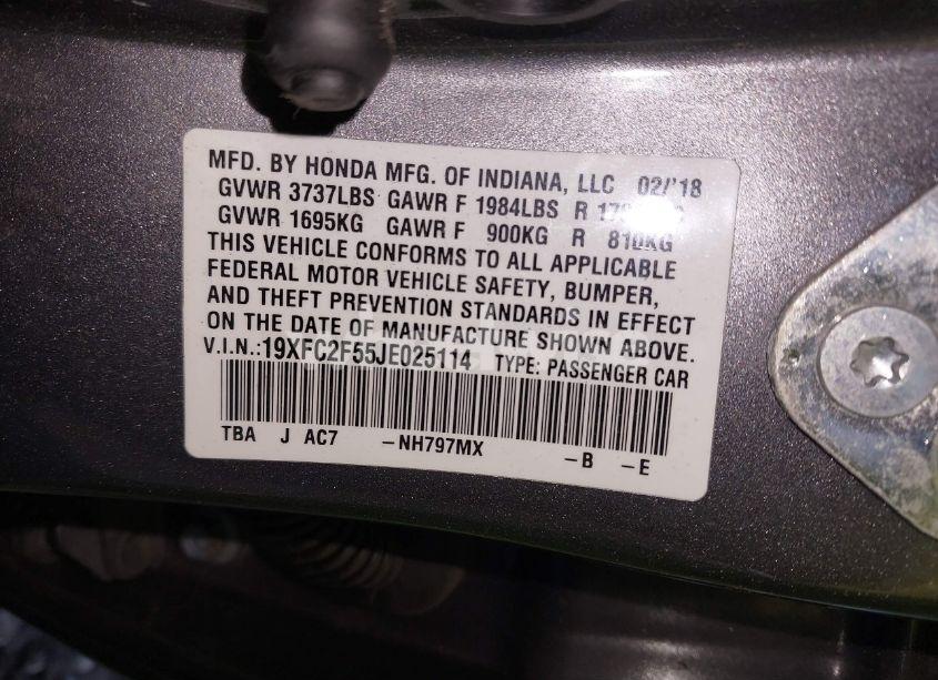 Photo 9 of 2018 Honda Civic LX (VIN 19XFC2F55JE025114)