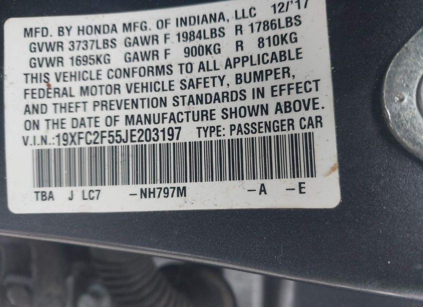 Photo 9 of 2018 Honda Civic LX (VIN 19XFC2F55JE203197)