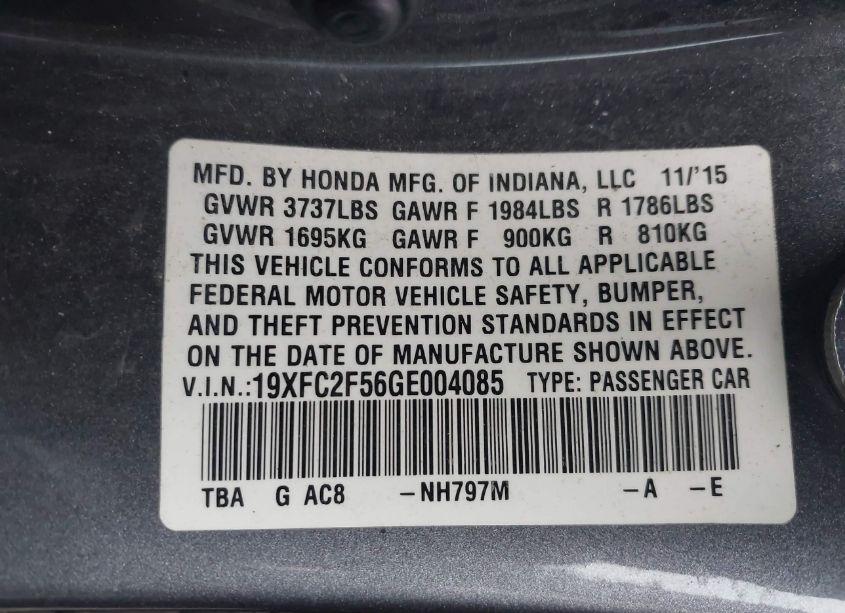 Photo 9 of 2016 Honda Civic LX (VIN 19XFC2F56GE004085)