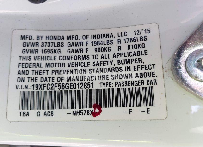 Photo 9 of 2016 Honda Civic LX (VIN 19XFC2F56GE012851)