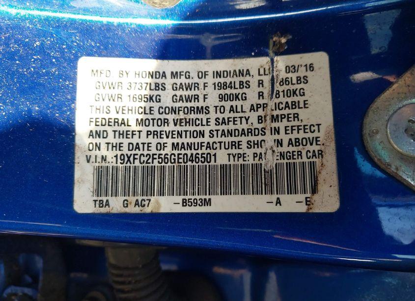 Photo 9 of 2016 Honda Civic LX (VIN 19XFC2F56GE046501)