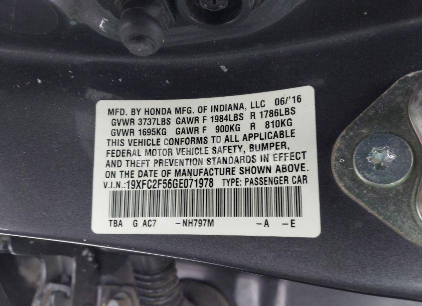 Photo 9 of 2016 Honda Civic LX (VIN 19XFC2F56GE071978)