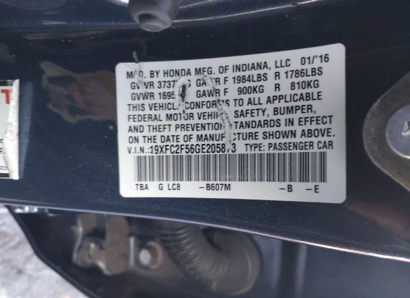 Photo 9 of 2016 Honda Civic LX (VIN 19XFC2F56GE205873)