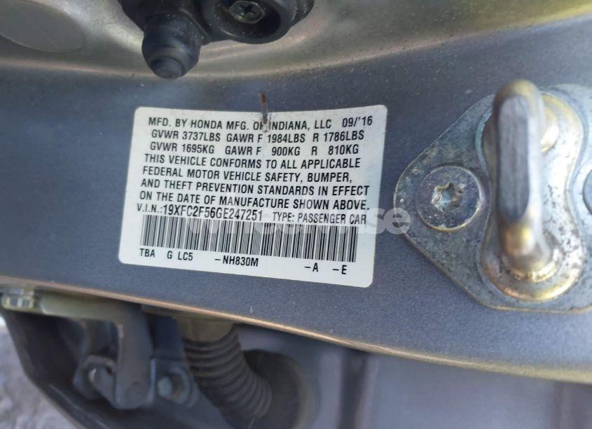 Photo 9 of 2016 Honda Civic LX (VIN 19XFC2F56GE247251)