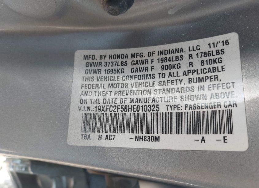 Photo 9 of 2017 Honda Civic LX (VIN 19XFC2F56HE010325)