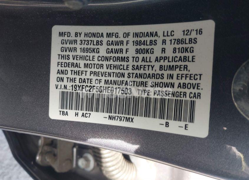 Photo 9 of 2017 Honda Civic LX (VIN 19XFC2F56HE017503)