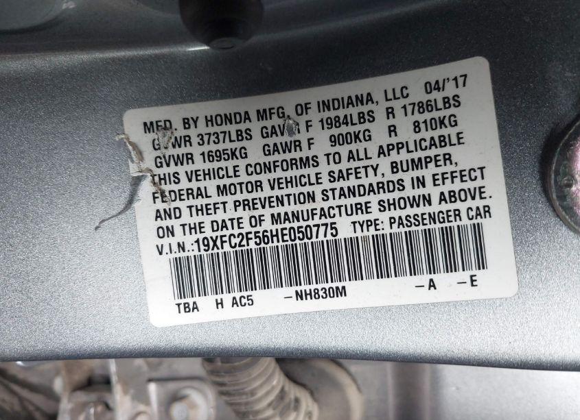 Photo 9 of 2017 Honda Civic LX (VIN 19XFC2F56HE050775)