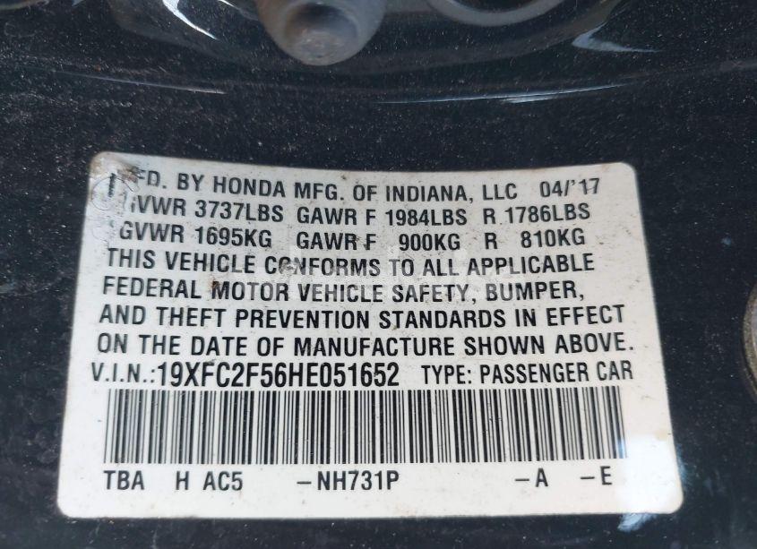 Photo 9 of 2017 Honda Civic LX (VIN 19XFC2F56HE051652)