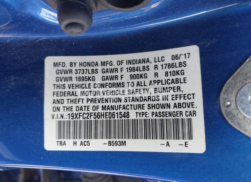 Photo 9 of 2017 Honda Civic LX (VIN 19XFC2F56HE061548)