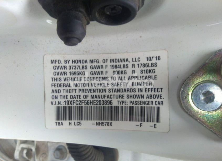 Photo 9 of 2017 Honda Civic LX (VIN 19XFC2F56HE203896)