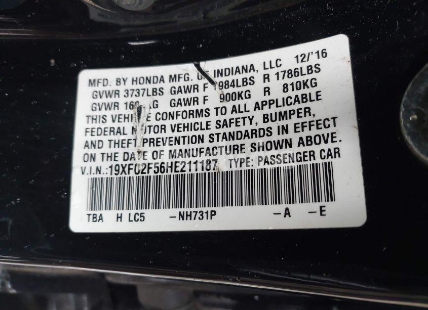 Photo 9 of 2017 Honda Civic LX (VIN 19XFC2F56HE211187)