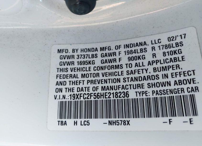 Photo 9 of 2017 Honda Civic LX (VIN 19XFC2F56HE218236)