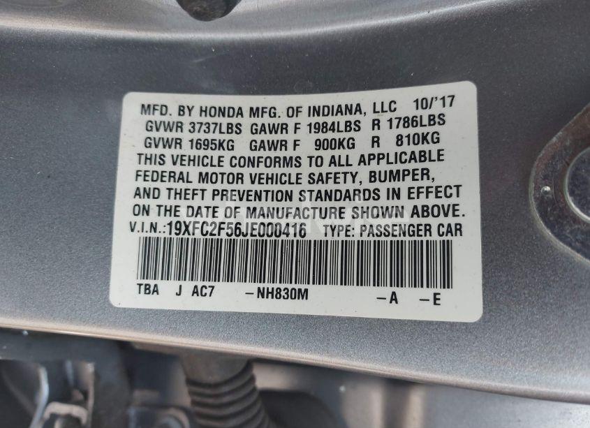 Photo 9 of 2018 Honda Civic LX (VIN 19XFC2F56JE000416)