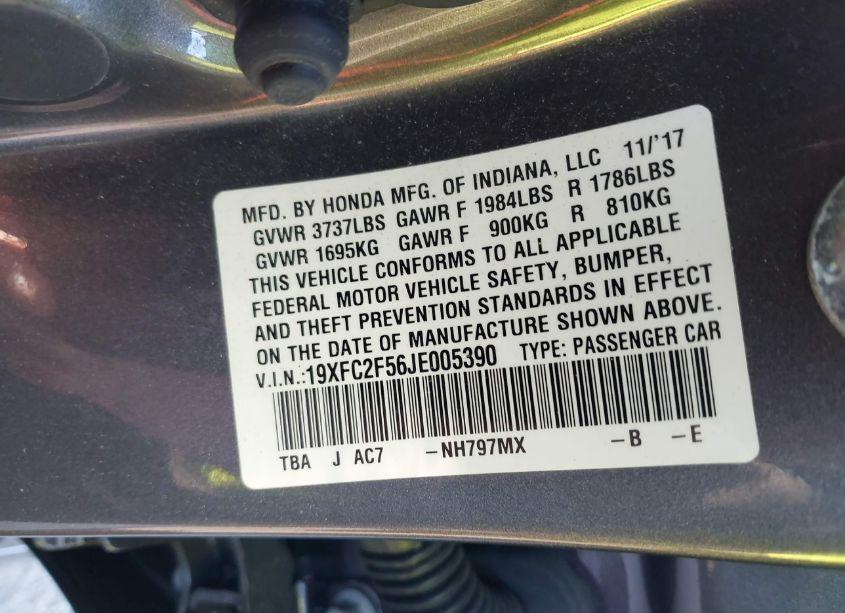 Photo 9 of 2018 Honda Civic LX (VIN 19XFC2F56JE005390)