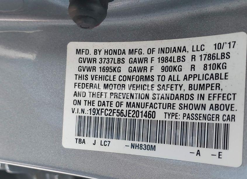 Photo 9 of 2018 Honda Civic LX (VIN 19XFC2F56JE201460)