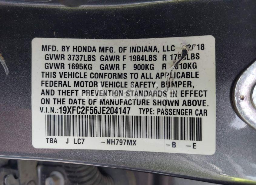 Photo 9 of 2018 Honda Civic LX (VIN 19XFC2F56JE204147)