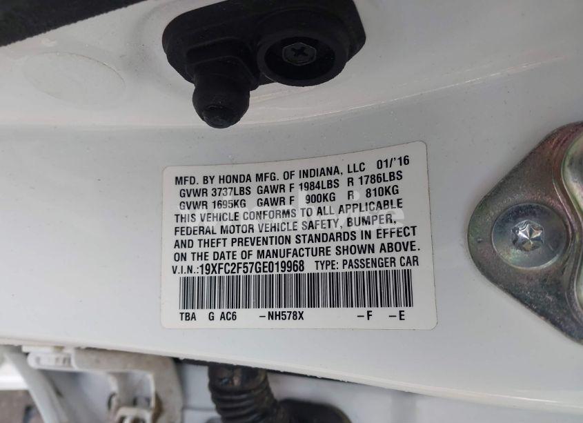 Photo 9 of 2016 Honda Civic LX (VIN 19XFC2F57GE019968)