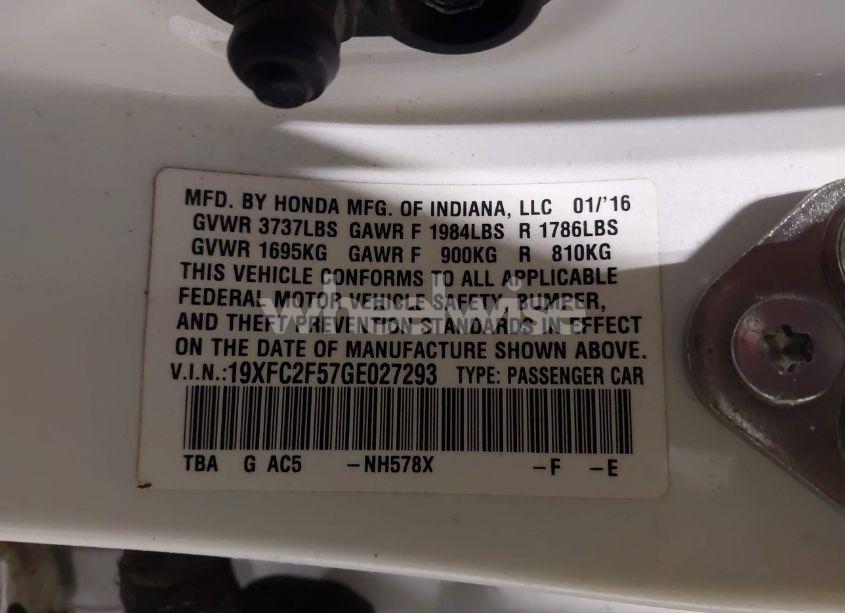 Photo 9 of 2016 Honda Civic LX (VIN 19XFC2F57GE027293)