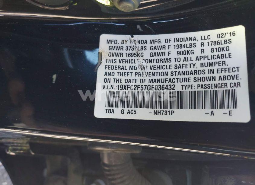 Photo 9 of 2016 Honda Civic LX (VIN 19XFC2F57GE036432)