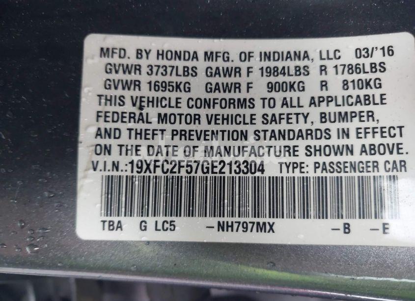 Photo 9 of 2016 Honda Civic LX (VIN 19XFC2F57GE213304)