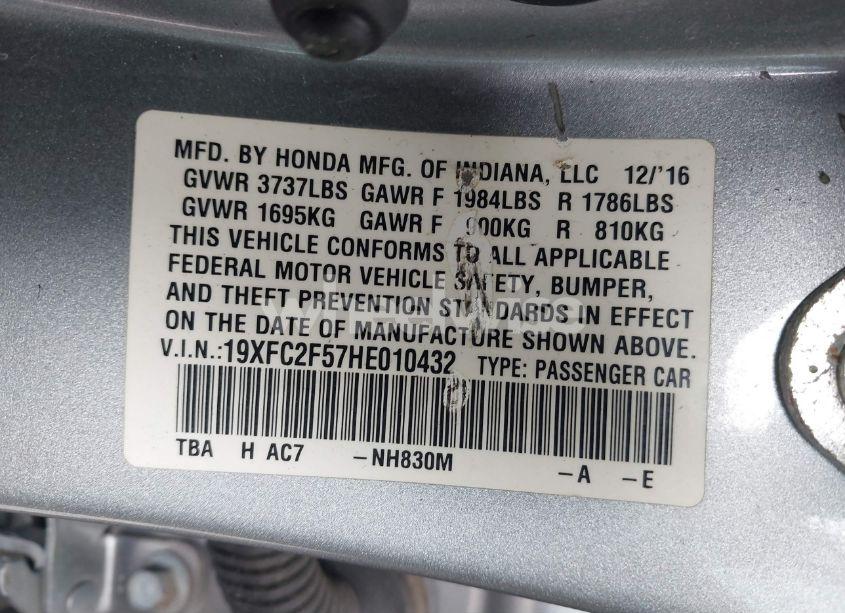 Photo 9 of 2017 Honda Civic LX (VIN 19XFC2F57HE010432)