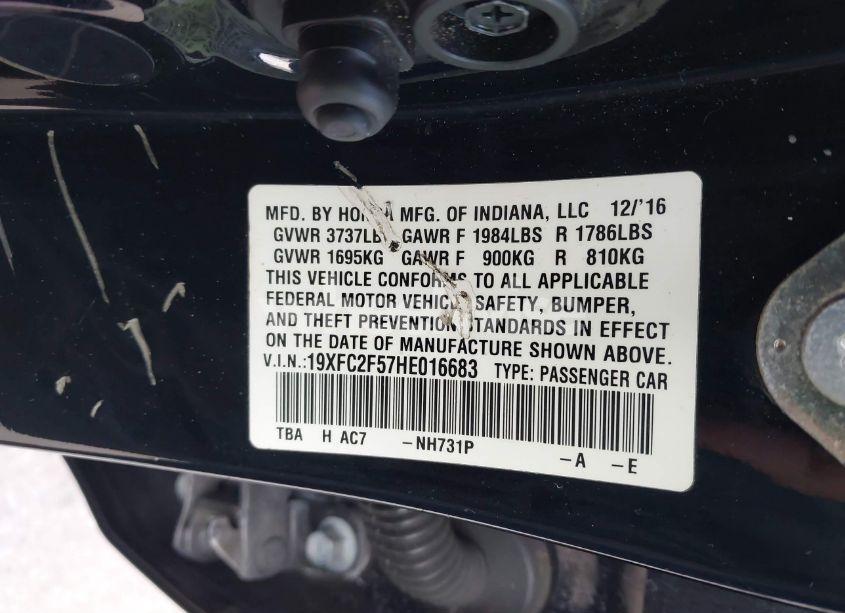 Photo 9 of 2017 Honda Civic LX (VIN 19XFC2F57HE016683)