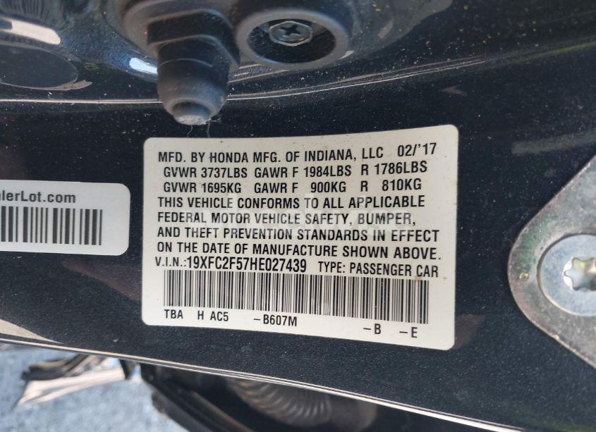 Photo 9 of 2017 Honda Civic LX (VIN 19XFC2F57HE027439)