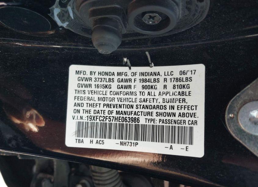 Photo 9 of 2017 Honda Civic LX (VIN 19XFC2F57HE063986)