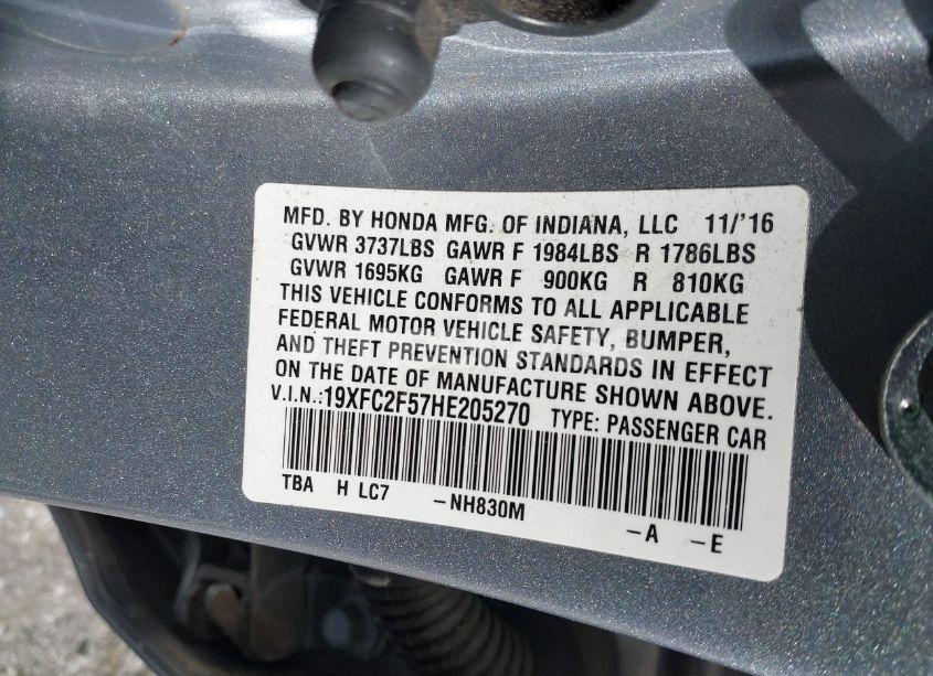 Photo 9 of 2017 Honda Civic LX (VIN 19XFC2F57HE205270)
