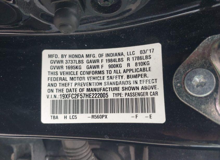 Photo 9 of 2017 Honda Civic LX (VIN 19XFC2F57HE222005)
