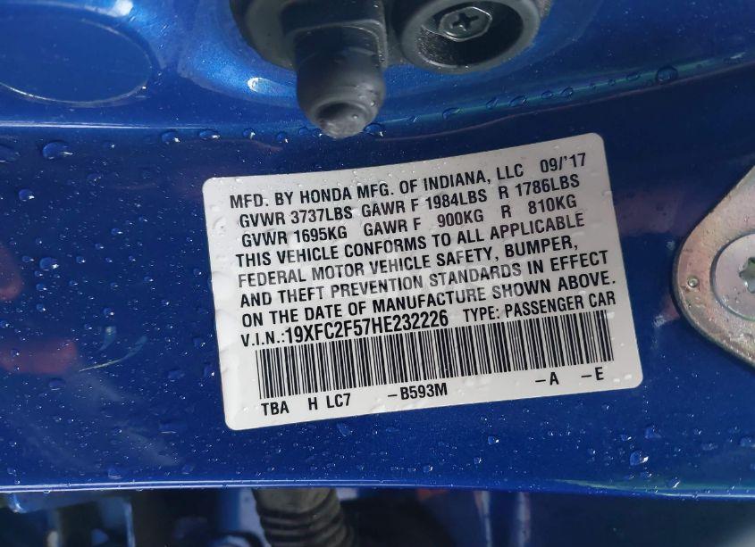 Photo 9 of 2017 Honda Civic LX (VIN 19XFC2F57HE232226)