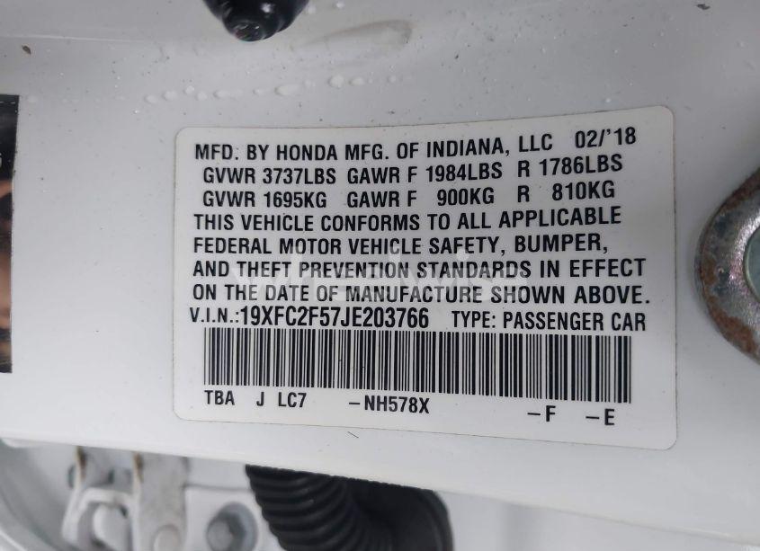 Photo 9 of 2018 Honda Civic LX (VIN 19XFC2F57JE203766)