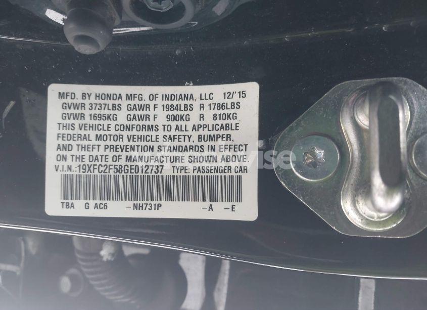 Photo 9 of 2016 Honda Civic LX (VIN 19XFC2F58GE012737)