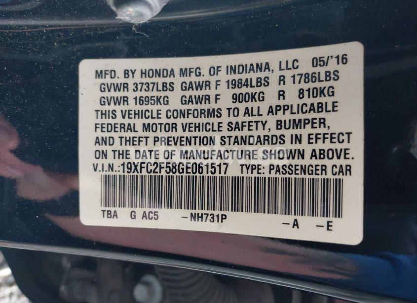 Photo 9 of 2016 Honda Civic LX (VIN 19XFC2F58GE061517)