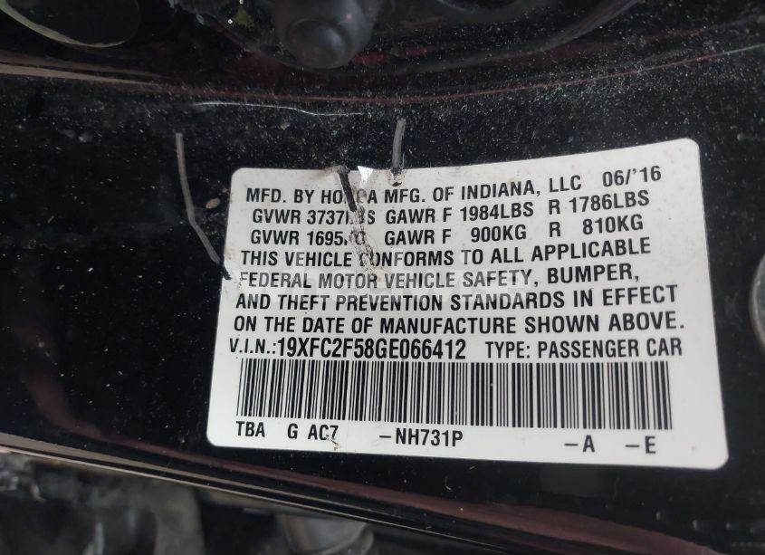 Photo 9 of 2016 Honda Civic LX (VIN 19XFC2F58GE066412)