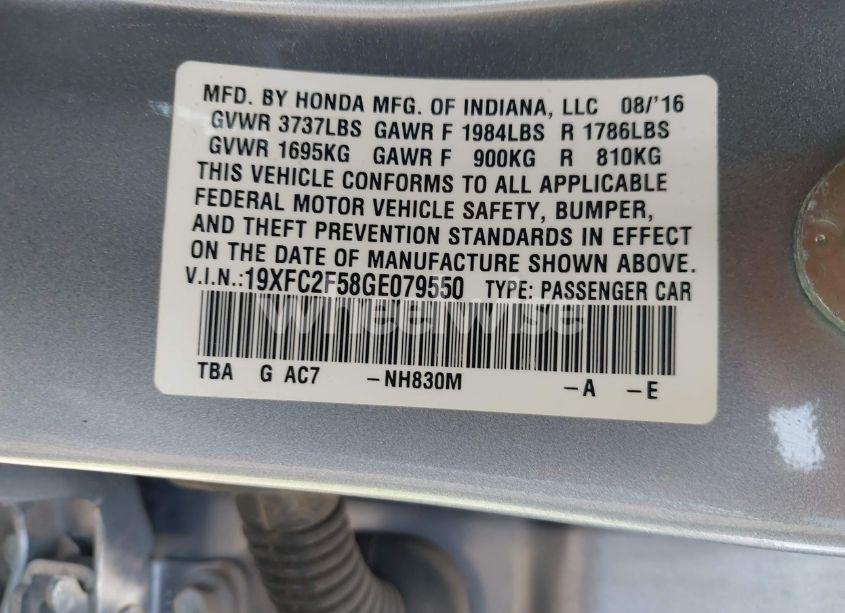 Photo 9 of 2016 Honda Civic LX (VIN 19XFC2F58GE079550)