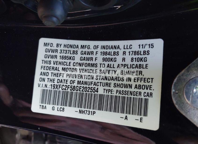 Photo 9 of 2016 Honda Civic LX (VIN 19XFC2F58GE202554)