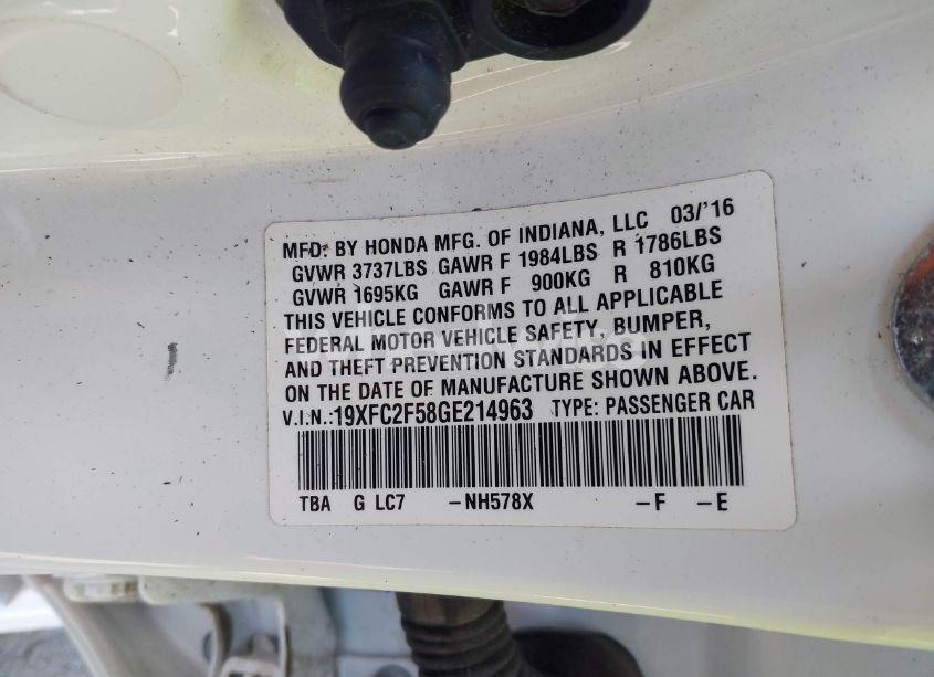 Photo 9 of 2016 Honda Civic LX (VIN 19XFC2F58GE214963)