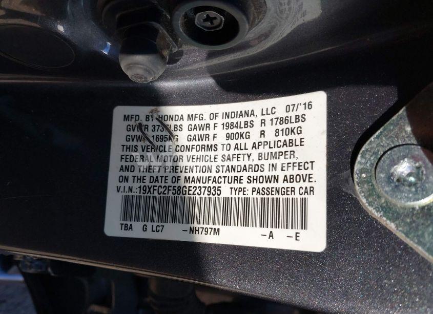 Photo 9 of 2016 Honda Civic LX (VIN 19XFC2F58GE237935)