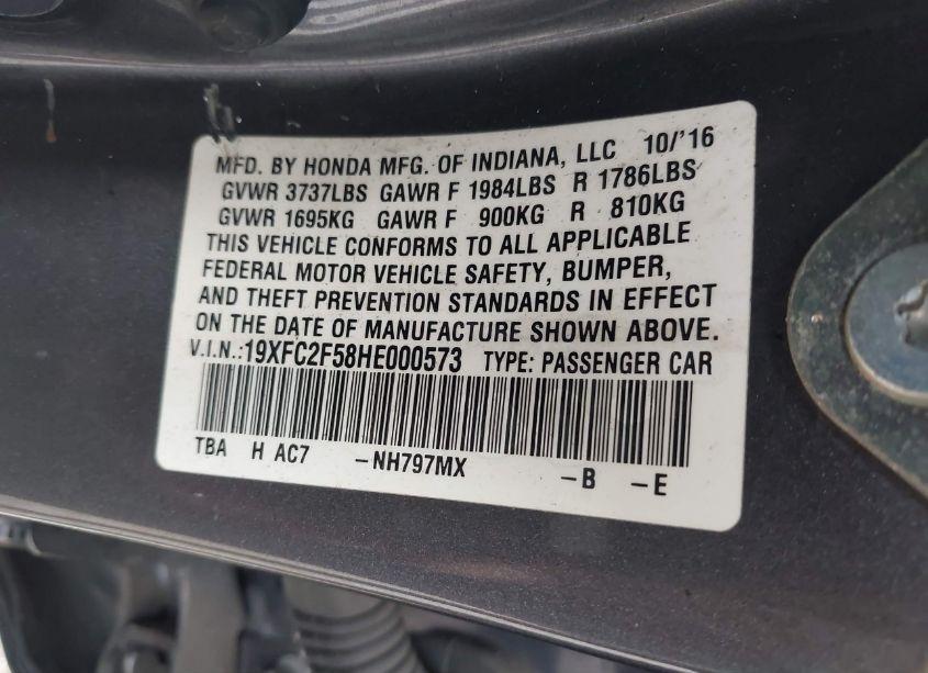 Photo 9 of 2017 Honda Civic LX (VIN 19XFC2F58HE000573)