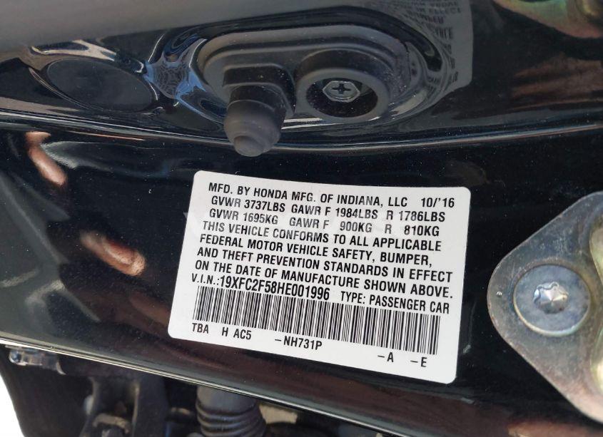 Photo 9 of 2017 Honda Civic LX (VIN 19XFC2F58HE001996)