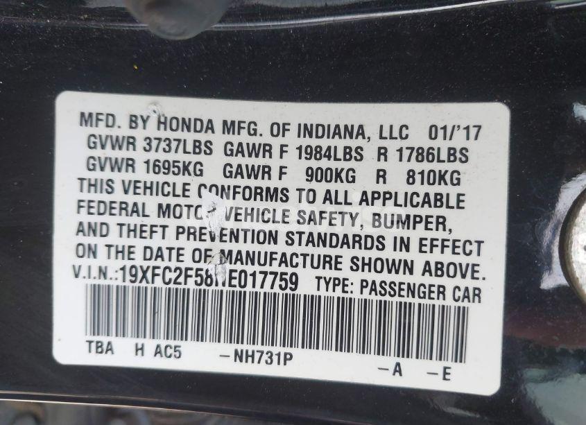Photo 9 of 2017 Honda Civic LX (VIN 19XFC2F58HE017759)