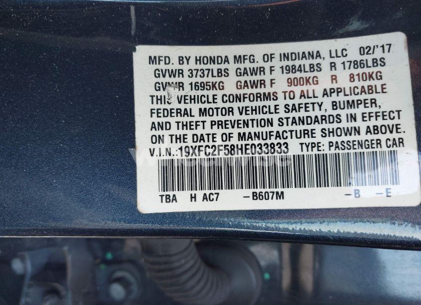 Photo 9 of 2017 Honda Civic LX (VIN 19XFC2F58HE033833)