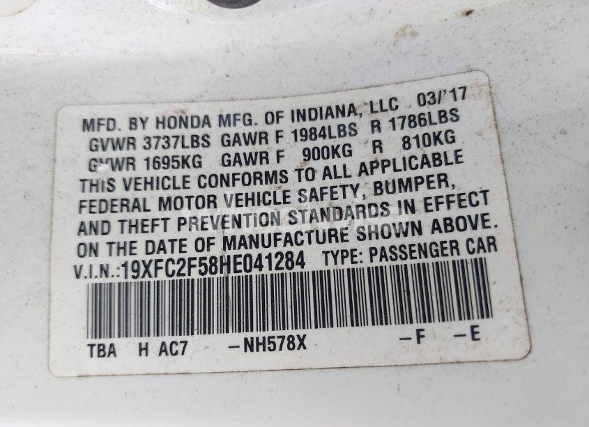 Photo 9 of 2017 Honda Civic LX (VIN 19XFC2F58HE041284)