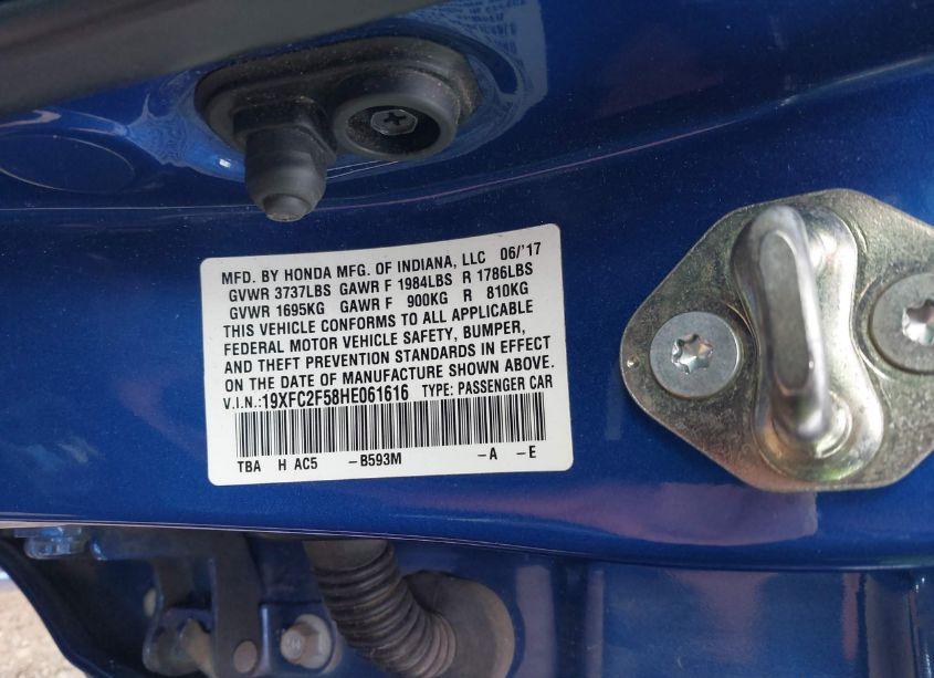 Photo 9 of 2017 Honda Civic LX (VIN 19XFC2F58HE061616)